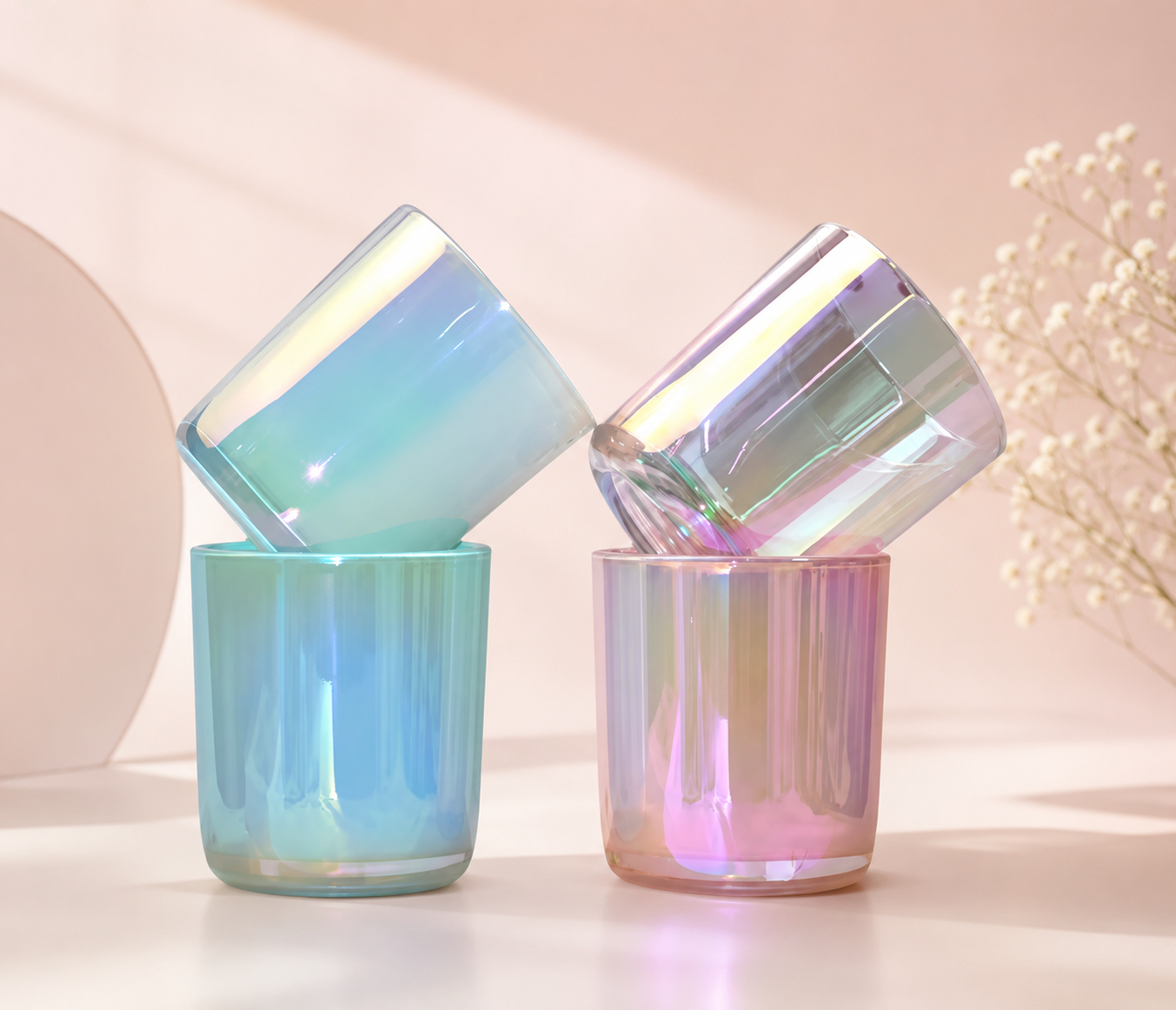 Copos iridescentes em azul e rosa