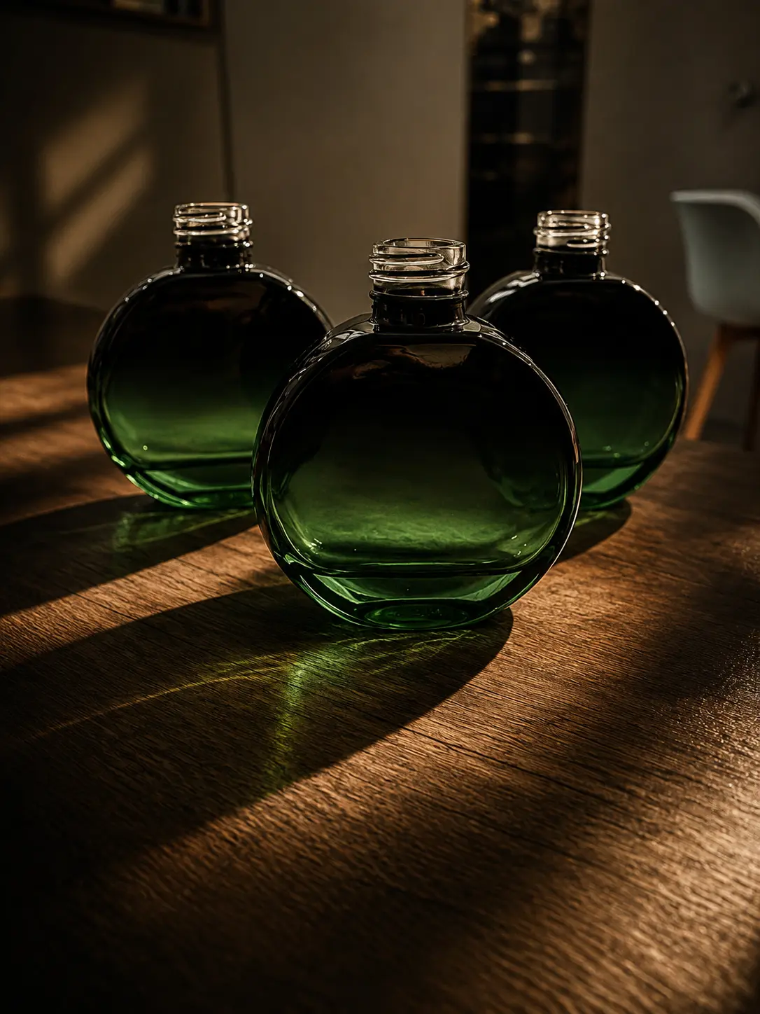 Trio de frascos discos em verde profundo