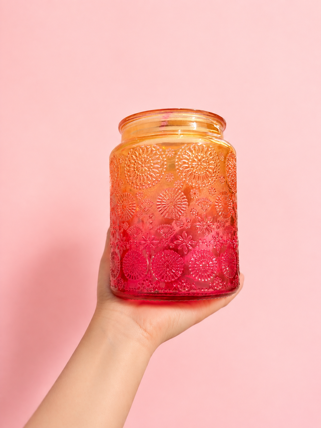 Pote floral em degradê laranja e pink