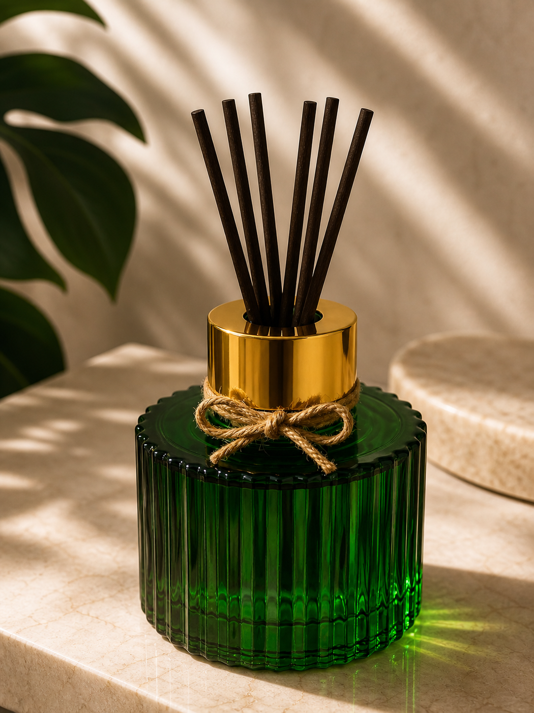 Difusor verde com tampa  metalizada 
dourada